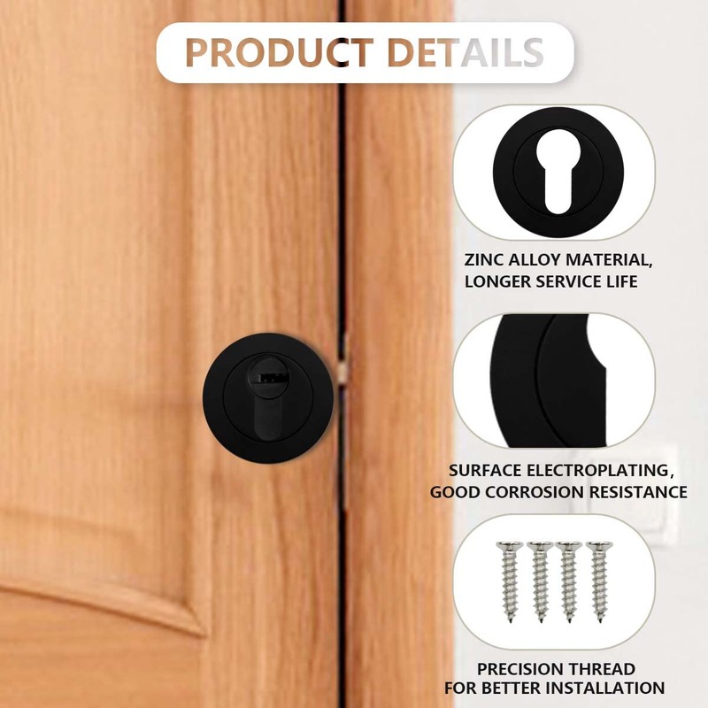 Bwintech 1 Pair 52MM Matt Black Lock Cylinder Hole Escutcheon