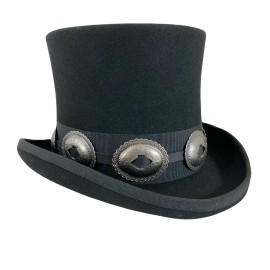 FUNK PLUS Black 100% Wool Felt Top Hat Concho Band Victorian Costume Slash Mad Hatter USA  - 7 3/8-7 1/2 (23 1/2") L
