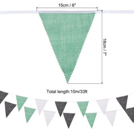 MECCANIXITY 33ft Green Black White Pennant Banner, 36 PCS Triangle Flags Fabric Bunting Banner for Birthday Wedding Garden Outdoor Party Decorations