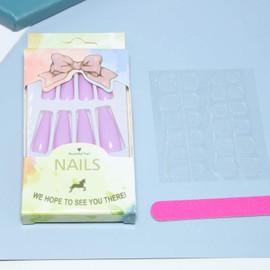 YienDoo Coffin Extra Long Glossy False Nails Press on Nails Purple Solid Color Ballerina Salon Nails Full Cover Acrylic Nails Art Fake Nails Tips for Women and Girls(24Pcs)