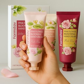 Blooming Hand Cream 2-Piece Set (100ml Each) - Individually Packaged Moisturizing Hand & Nail Care Lotion, Ideal for Gifts & Promotions (Lily + Pink Rose)