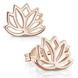 Materia Women's Stud Earrings Lotus Flower Flat 925 Sterling Silver Lotus Jewellery in Silver or Gold-Plated, Sterling Silver