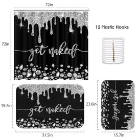 ArtSocket Silver Get Naked Bathroom Set with Shower Curtain and Bath Rugs and Accessories,Diamond Gold Non-Slip Shower Curtain Set,Bathroom Decor 3-Piece Set