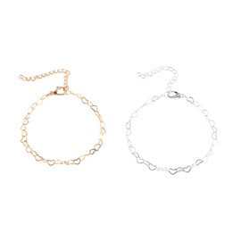 Hollow Love Heart Link Chain Bracelet Sterling Steel Bracelet for Women Girl, Metal, not known