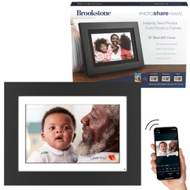 Brookstone 10.1” WiFi Digital Photo Frame | Send Photo or Video from Phone to Digital Picture Frame with Free PhotoShare Frame v2 app | End-to-End Encryption | Quick Easy Setup | Black Wood