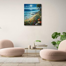 Stardust Beach Garden DIY Paint by Numbers Kit for Adults Enchanted Coastal Flora Scene Paint by Numbers Night Beach Paint by Numbers Kit Acrylic Painting Oil Painting Art Crafts 16"x20"(Frameless)