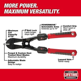 CORACAO 48-22-4114 For Milwaukee 14"" Adaptable Bolt Cutter ，Max cut capacity 5/16 in.1PC