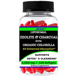 Nikoni Liposomal Zeolite, Activated Charcoal & Organic Chlorella, Supports Full Body Detox (120 Softgels)