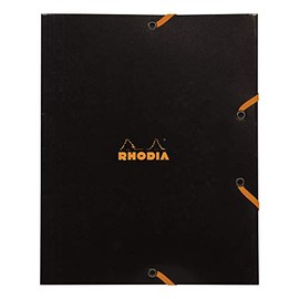 RHODIA 19249C - Elastic Folder - Cardboard Pocket with 3 Black Flaps - 19x24 cm - Resistant Coated Card - Office Storage and Document Filing A5 Format - Filing