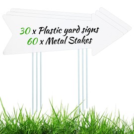30 Pack Blank Arrow Signs with Stakes 17 x 6 Inches Yard Sales Signs Wedding Directional Signs Yard Sale for Signs Ceremony and Reception Wedding Birthday Party Decorations(White)