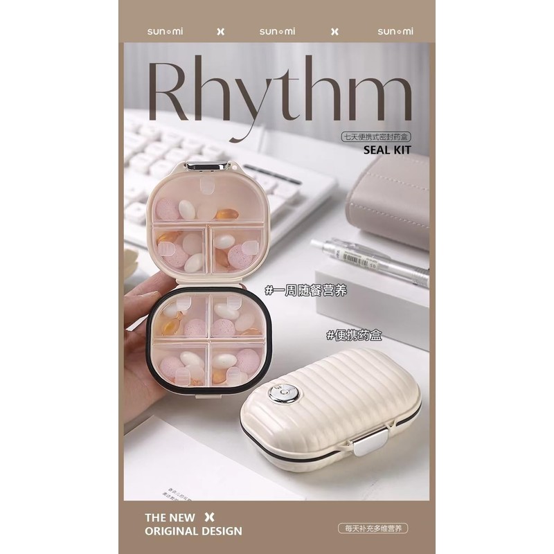 Pill Organizer Case with Carabiner, 7 Compartments,Compartmentalized Dispenser for Men