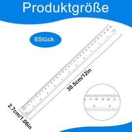 Pack of 6 Rulers Made of Straight Plastic, Clear Children's Small Rulers, Flexible, Left-Handed Rulers, School Supplies, Measuring Instruments (30 cm)