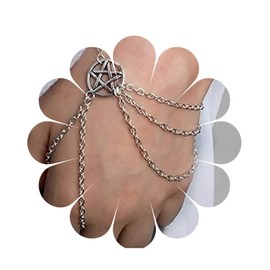 Allereya Vintage Layered Finger Ring Bracelet Circle Star Bracelet Silver Slave Bracelet Hand Chain Punk Pentacle Star Slave Bracelet Hand Harness Chain Jewelry for Women and Girls