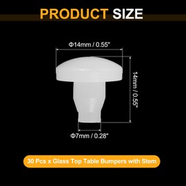 sourcing map Glass Top Table Bumpers with Stem, 30Pcs Rubber Grippers Anti Slip Pads for 7mm Hole, Furniture Pads Foot End Caps Covers Protectors for Chair, Cupboard (White)