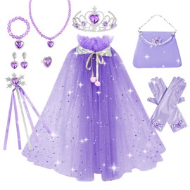 Plameil 9 Pieces Princess Cloak Set Dress Up Clothes with Tiara Crown, Easter Birthday Gifts (Purple, L)