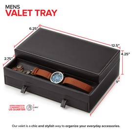 Stock Your Home Mens Valet Tray, Men's Jewelry Box, Night Stand Organizers and Storage, Bedside Table Organizer, Watch Box for Dresser, Faux Leather (Black & Gray)