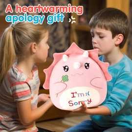 WEWILL Apology Dinosaur Plush Pillow - 12 Inches, I’m Sorry Embroidered, Perfect Triceratops Stuffed Animal Apologize Gifts for Boys and Girls