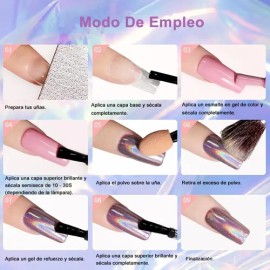6 Colores Kit Para Uñas Efecto Espejo Aurora Con + Aplicador
