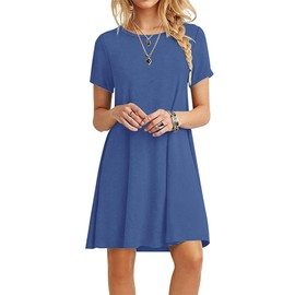 MOLERANI Women's Casual Plain Simple T-Shirt Loose Dress(Beja Blue,M)