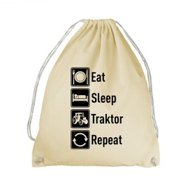 absenda Eat Sleep Traktor Repeat Turnbeutel - Bauer Landwirt Mähdrescher Essen Schlafen Natural