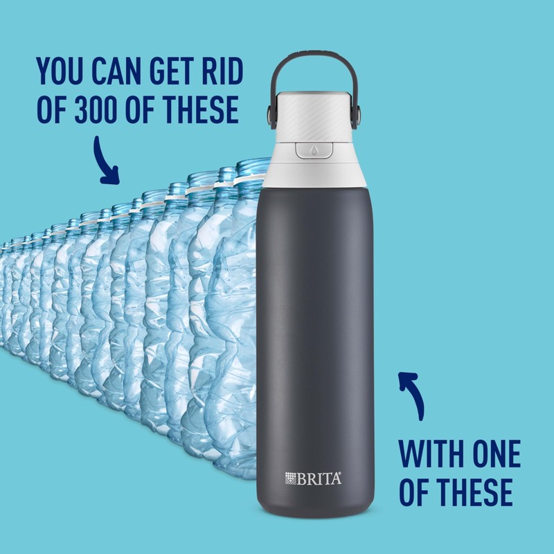 Brita Stainless Steel Water Bottle with Filter, 20 Ounce Premium