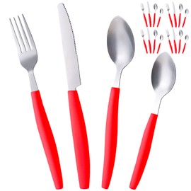 ALPINE CUISINE Flatware Set 16 Piece Service for 4, Stainless Steel Flatware Cutlery Set Includes Dinner Knives/Forks/Spoons - Great for Camping or College Dorms - Dishwasher Safe - Red