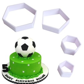 4 Stück Ausstechformen mit Fußball-Muster, sechseckig, Fußball-DIY-Fondant-Formen, Ausstechformen, Fußball-Weltmeisterschaft, Zucker-Bastelformen, Kuchen, Desserts, Dekorationswerkzeuge