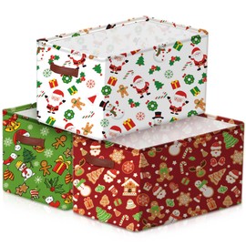 Boao 3 Pack Christmas Storage Bin Collapsible Large Christmas Storage Baskets for Gifts Empty Candy Holiday Decor Canvas Laundry Basket Foldable Storage Box with Handle for Office Home Bedroom Clothes