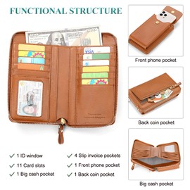 Peacocktion Small Crossbody Bags for Women RFID Leather Cell Phone Wallet Purese Trendy Crossbody Purses with Zipper Brown