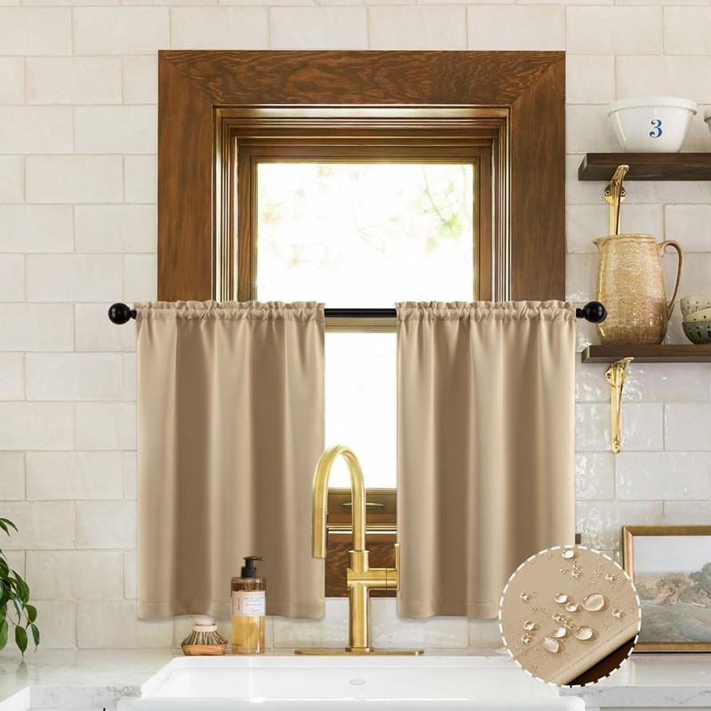 XTMYI Beige Waterproof Blackout Short Curtains 30x30 Inch Length