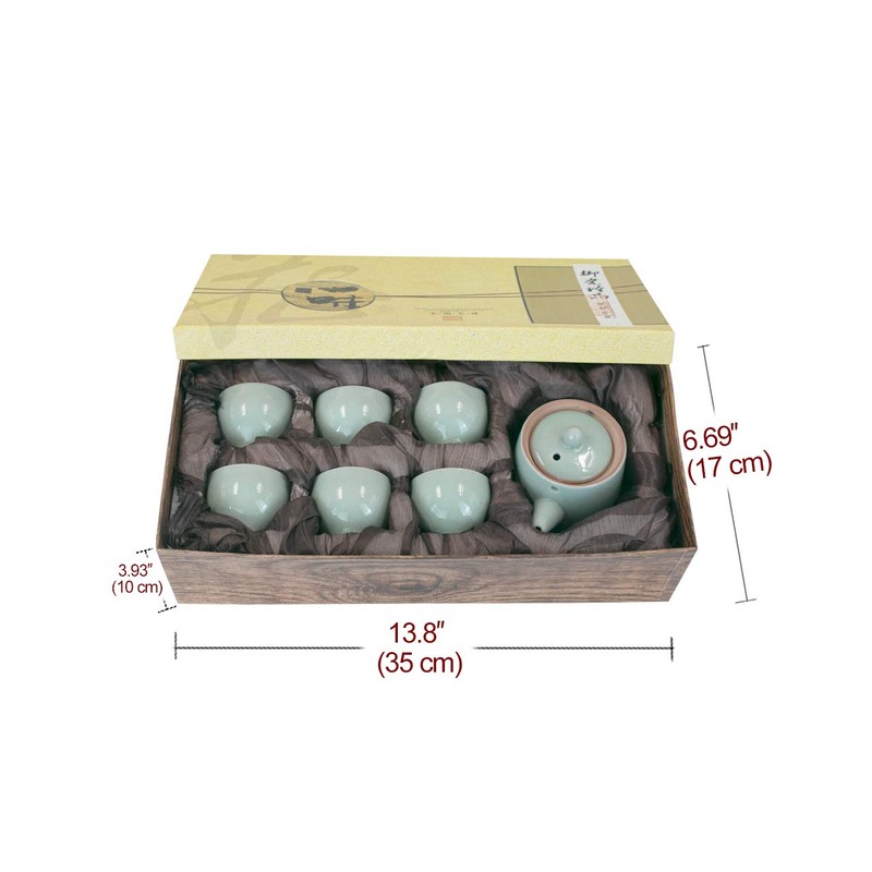 Dahlia Ice Crack Celadon Porcelain 7-pcs Gongfu Tea Set in