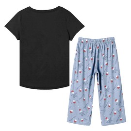 HONG HUI Women's Capri Pajama Sets Plus Size Sleepwear Top with Capri Pants 2 Piece Sleep Set,5XL
