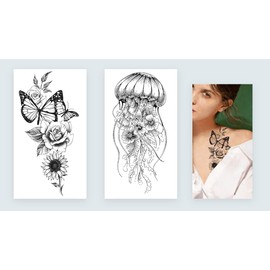 Temporary Jellyfish and Butterfly Tattoo Temporary Fake Tattoo XQB1392 1393 2 Sheets