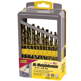 IVY Classic 10593 21-Piece Hi-Molybdenum Steel Drill Bit Set, 135-Degree Split Point, Reduced Shank, USA, Sturdy Metal Case