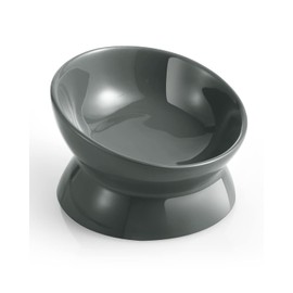 LoeJan Elevated Cat Food Bowl, 5 Oz Ceramic Raised and Tilted Water Bowl, Anti Vomiting and Protect Pets' Spines Dishes for Small Dog, Fat Faced Cat, Kitten (Gray, 1 Pack)