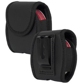 Universal Dip Can Snuff Pouch Holder, NCP Black Vegan Leather Case [with Belt Loop Harness, Metal Clip, Magnetic Closure] Compatible with ZYN, Copenhagen, Skoal, Kodiak, etc