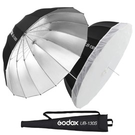 Godox UB-130S 51.2" 130cm Parabolic Deep Reflective Umbrella Silver Inner Photography Studio Soft Light Umbrella with Withe Diffuser Cover for Video Studio Shooting (130Silver)
