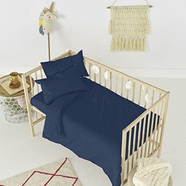 Baby Bedding Set 20 Colors Pillowcase + Duvet Cover 2 PC to FIT Baby COT 120 cm x 90 cm (Navy Blue)