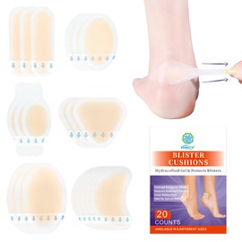 KONGDY Blister Bandages for Feet, Hydrocolloid Bandages, Advanced Cushion for Blister Prevention, Waterproof Blister Bandages for Heels, Toes, Hand and Skins, 20 Counts