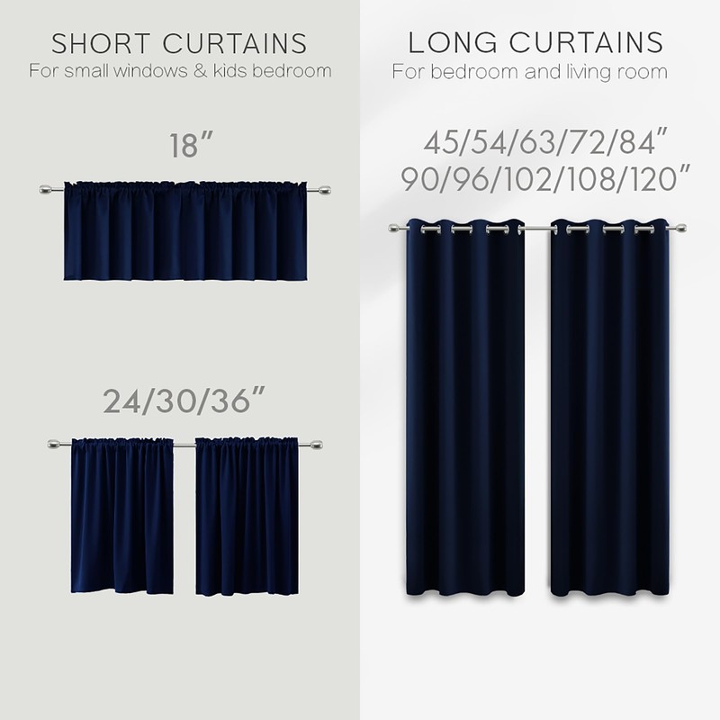KOUFALL Navy Blue Small Window Curtains, Thermal Short Blackout Curtains