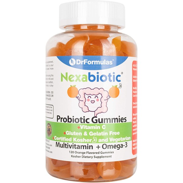 DrFormulas Multivitamin Gummies with Omega 3 and Probiotics for Kids and Adults with Vitamin C | Nexabiotic with Vitamin A, C, D3, E, B6, B12, and Zinc, Biotin, Folate | Kosher Vegetarian, 120 Count