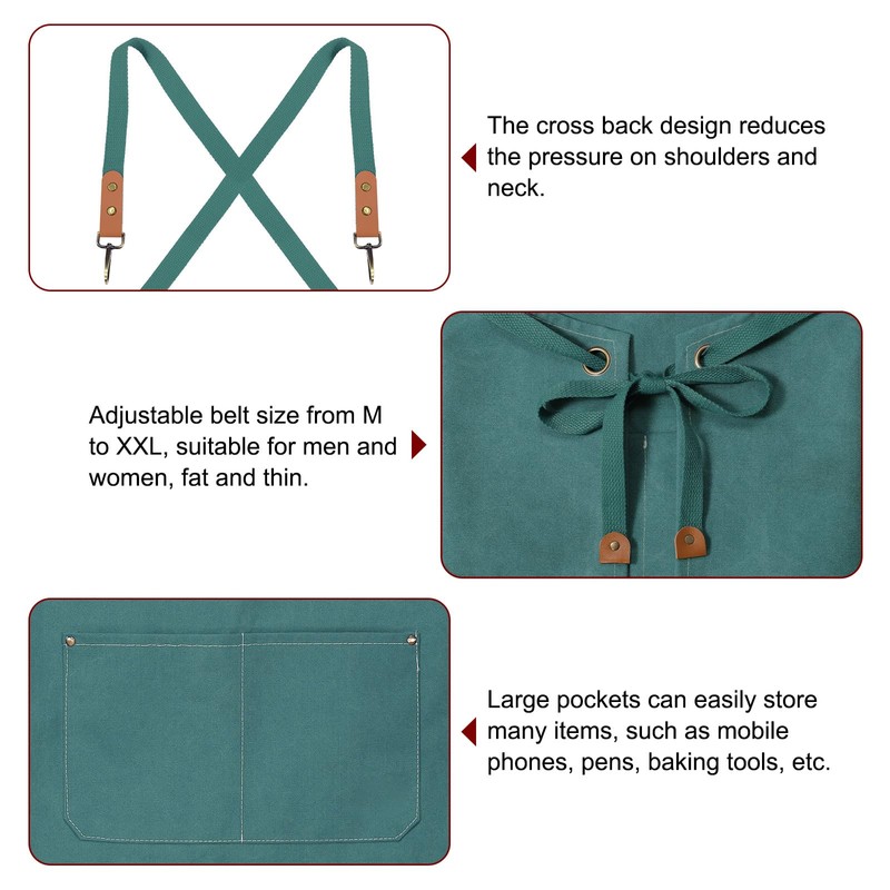 sourcing map Canvas Chef Aprons 75x68cm Adjustable Strap Waterproof Cross