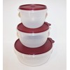 TUPPERWARE SET OF (3) MIXING BOWLS SHEER CLEAR WITH BORDEAUX