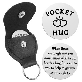 Mabor Pocket Hug Stainless Steel Lucky Coin, Encouragement Gifts Lucky Charm Exam New Job Good Get Well Double-Sided Inspirational Coin Keyring Men Women Motivational Gifts, silver