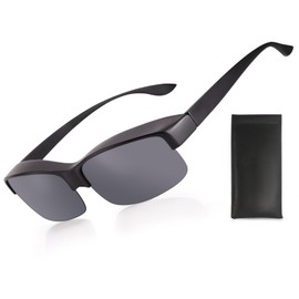 VUEECLAT Polarised Sunglasses for Men and Women - Over Glasses with TAC Lenses and Unbreakable PC Frame for Driving, Golf, Fishing, Outdoor Sports - Lightweight Safety Glasses, Black Frame Grey