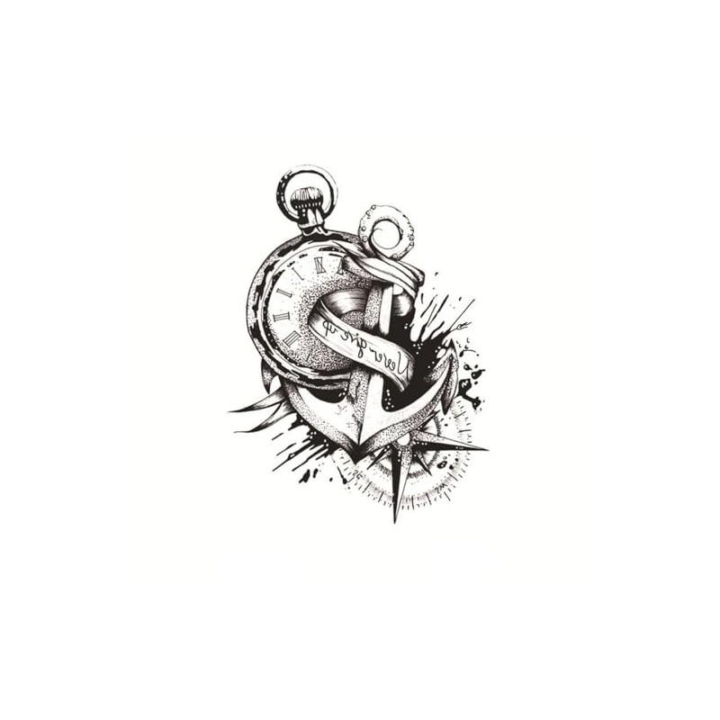 5 Pictures Anchor Tattoo Compass Clock Lettering Temporary Skin Tattoo