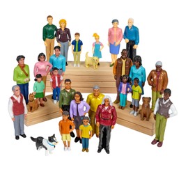 Excellerations Educational Multicultural Pretend Play Figurine Family Dolls Set of 4 Different ethnicities 28 Pieces Total for Block Play