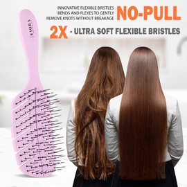 Detangler Brush by Fiora Naturals - 100% Bio-Friendly Detangling brush w/Ultra-Soft Bristles - Glide Through Tangles with Ease - For Curly, Straight, Black Natural, Women, Men, Kids - Dry and Wet Hair