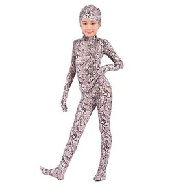 Seeksmile 6-12 Years Old Child Kids Costume Leopard Cheetah Snake Print Bodysuit Open Face Full Body Zentai Jumpsuit (Kids Medium, Snake C)