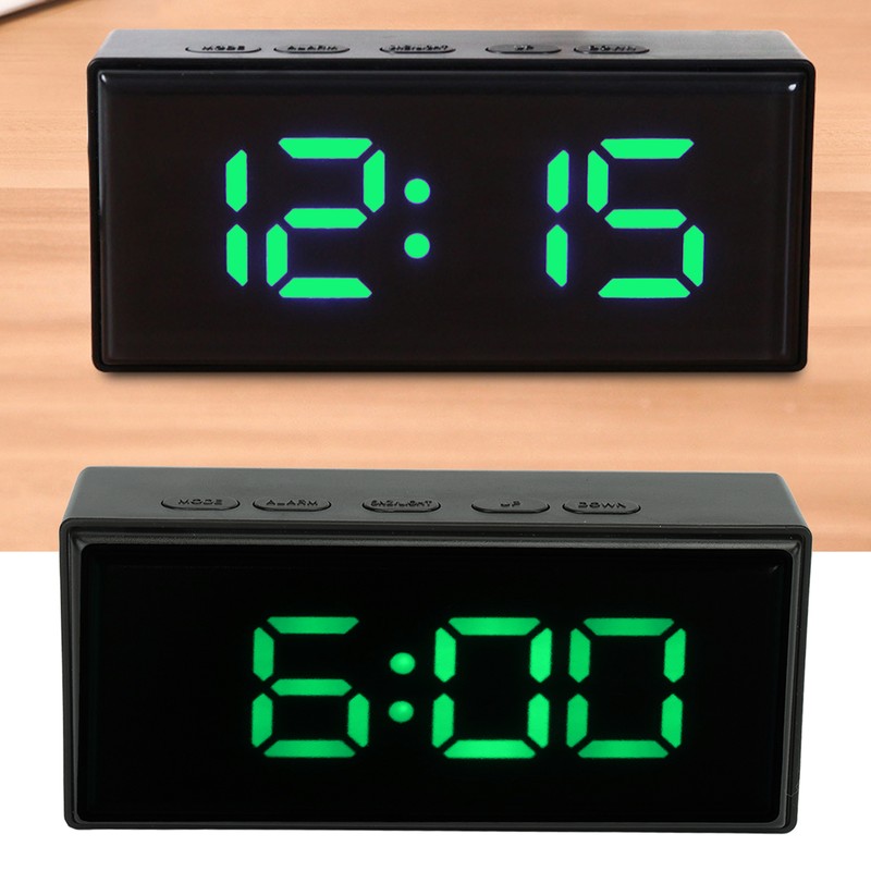 Mirrored Digital Alarm Clock Smart Light Sensing LED Display Digital